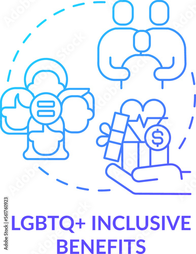 LGBTQ inclusive benefits blue gradient concept icon. Work culture. Corporate standards improvement abstract idea thin line illustration. Isolated outline drawing. Myriad Pro-Bold font used