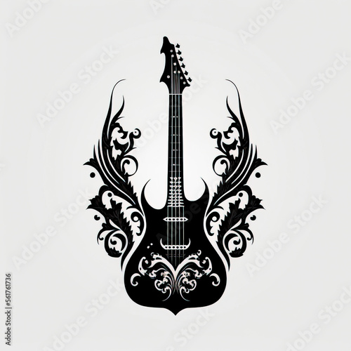 guitar drawing tattoo design with black inks on white background. musical instruments created with Generative AI technology