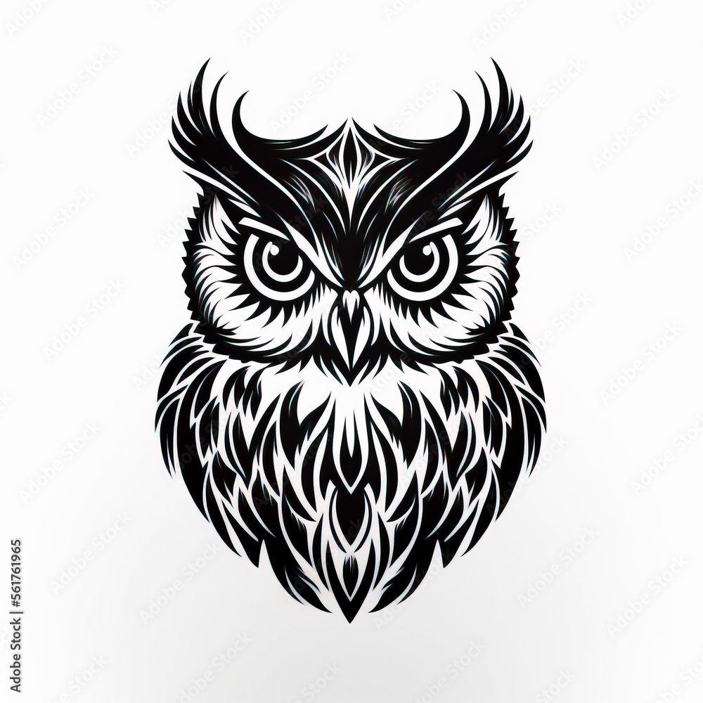 Owl Tattoo Sketch On White Background Black Ink And Geometry Created owl-tattoo-sketch-on-white-background-black-ink-and-geometry-created