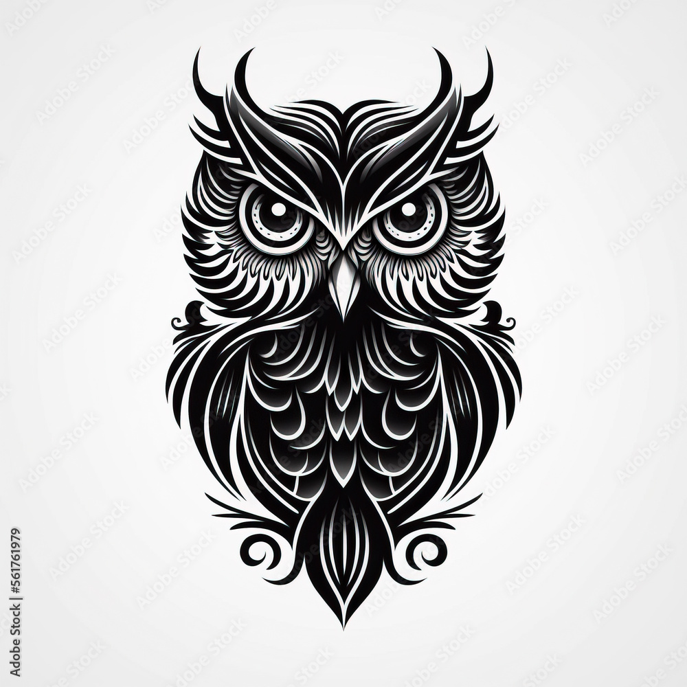 owl tattoo sketch on white background. black ink and geometry created with Generative AI technology