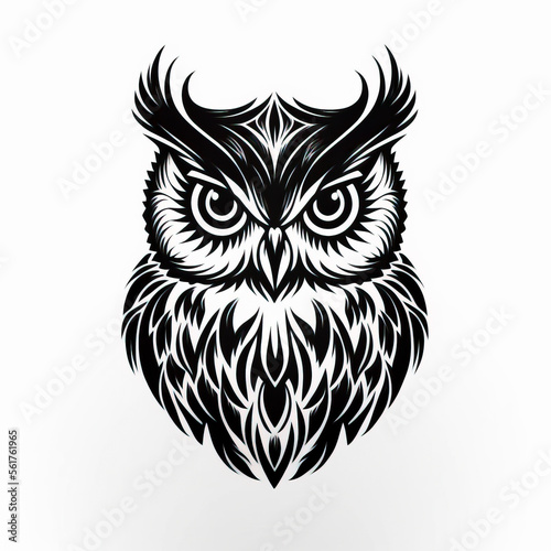 owl tattoo sketch on white background. black ink and geometry created with Generative AI technology
