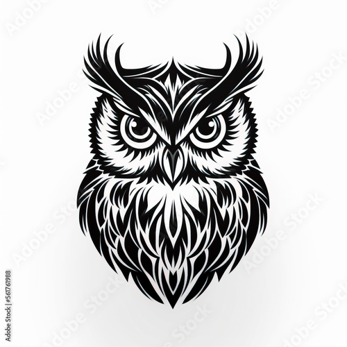 owl tattoo sketch on white background. black ink and geometry created with Generative AI technology