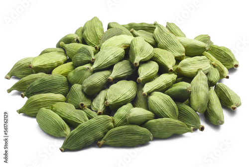 Pile of green Cardamom, cardamon or cardamum (dried fruits of Elettaria cardamomum) isolated png photo