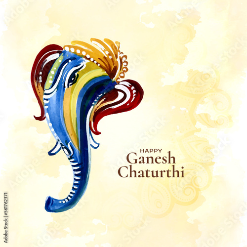 Happy Ganesh Chaturthi festival card with lord ganesha face design