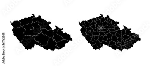 Czech Republic map municipal, region, state division. Administrative borders, outline black on white background vector.