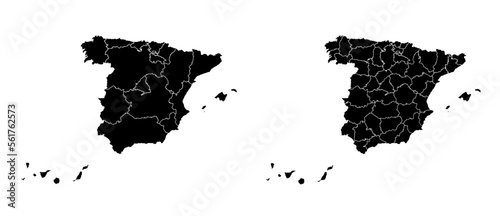 Spain map municipal, region, state division. Administrative borders, outline black on white background vector.