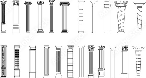 sketch vector illustration of ancient columns greek roman model