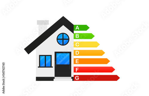 Home energy efficiency rating isolated on background. Chart concept. Art design smart eco home improvement template. Certification systems. Vector illustration