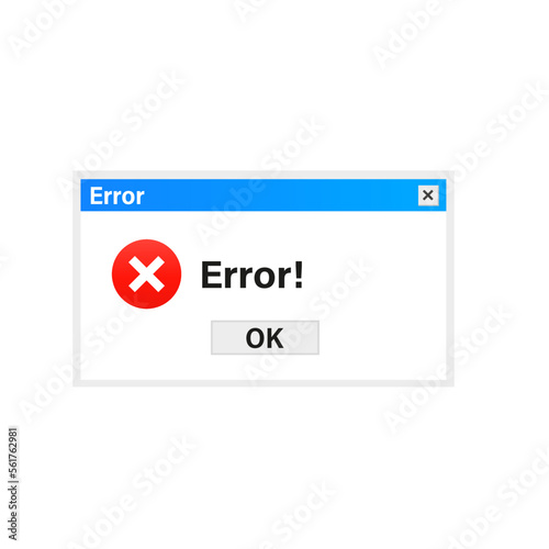 Creative of operating system message template, error window isolated on transparent background. Art design computer user interface. Error message. System failure notification. Vector illustration