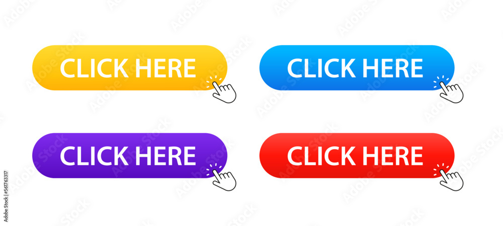 Click here button with arrow pointer click on white isolated background. Vector illustrationPrint Click here button with arrow pointer click on white isolated background. Vector illustrationPrint