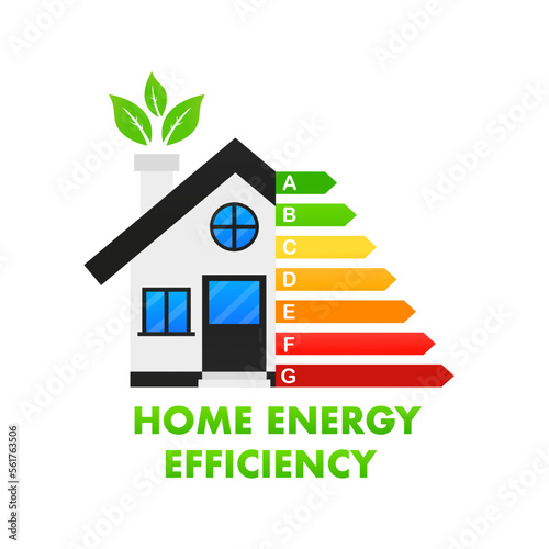 Home energy efficiency rating. Smart eco house improvement template. Abstract concept graphic certification system element. Energy chart for concept design. Business concept. Vector illustration