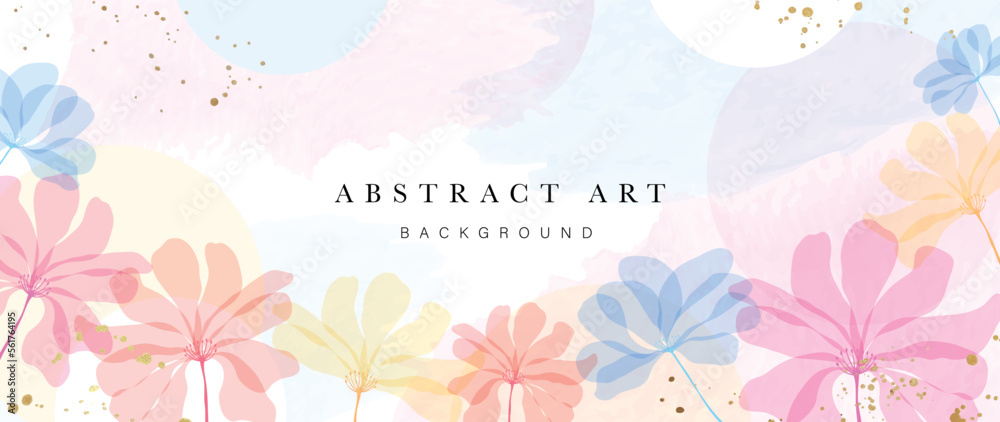 Abstract art background vector. Luxury watercolor botanical flowers with golden ink splatter texture background. Art design illustration for wallpaper, poster, banner card, print, web and packaging.  - obrazy, fototapety, plakaty 