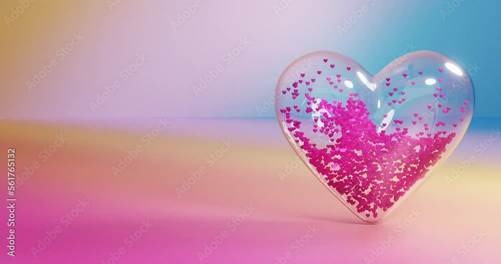 Magic of heart particles inside the glass heart jar and splashing particle with glowing pulse