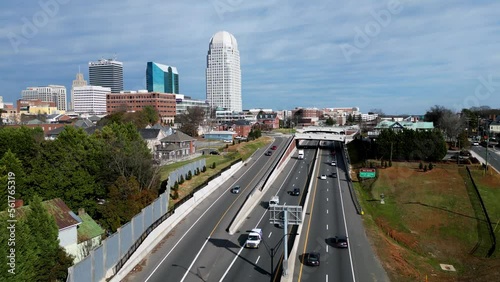 Winston Salem North Carolina Aerial of business 40 with skyline in shot photo