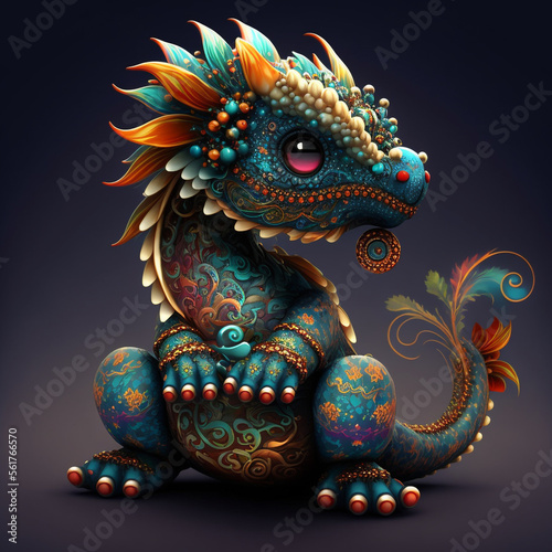 Colorful  cute  magic fantasy chineese dragon illustration