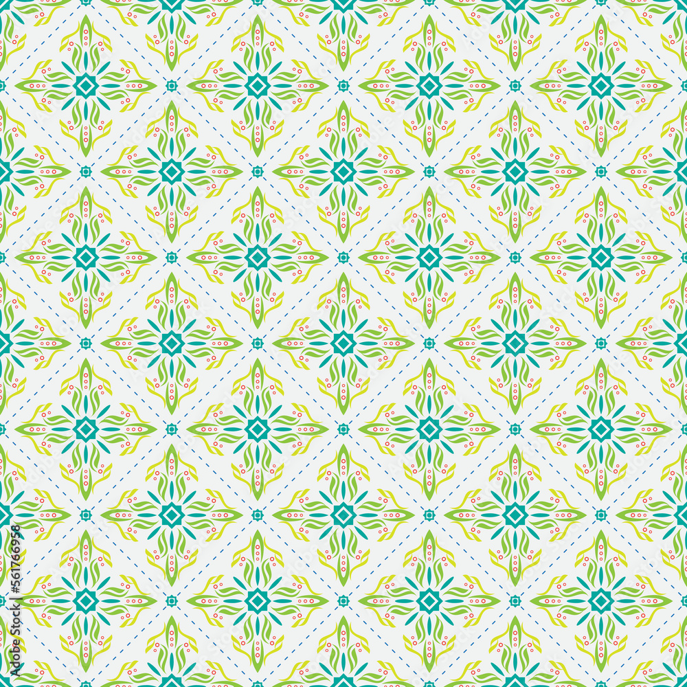 Seamless tile pattern created by several objets set to background like flower symbols