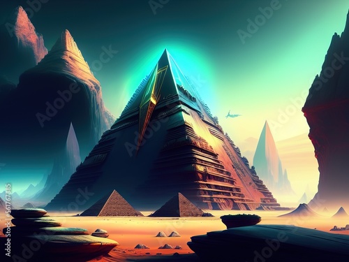 Futuristic pyramid in the desert