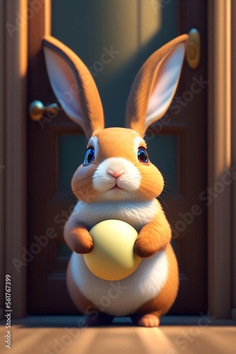 Rabbit on the doorstep. colorful illustration