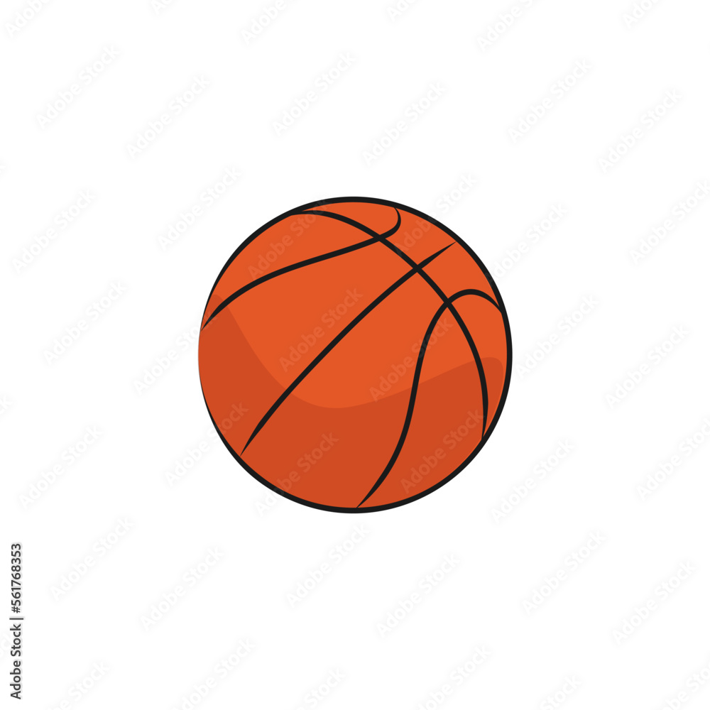 Orange ball for basketball game. Sports equipment. Vector illustration.