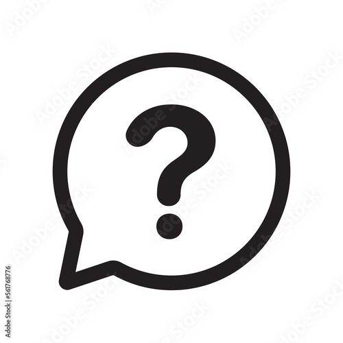 Question mark Icon in outline speech bubble isolated flat design vector illustration.