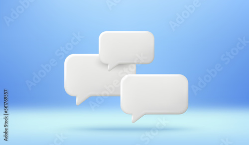 3d realistic style chat bubbles on blurred background. Social network chat box icons. Empty message notification. Social network chat box icons. Notification 3d bubbles. Talk dialog template. Vector