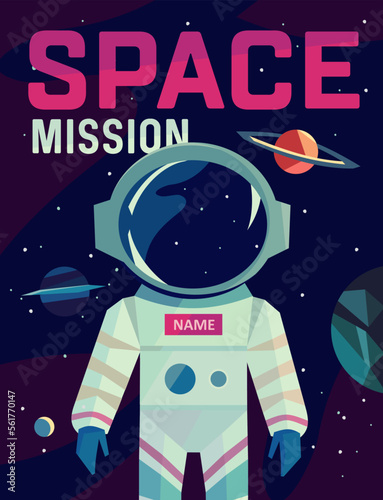 An astronaut in space. Vector children's illustration. Space trip.