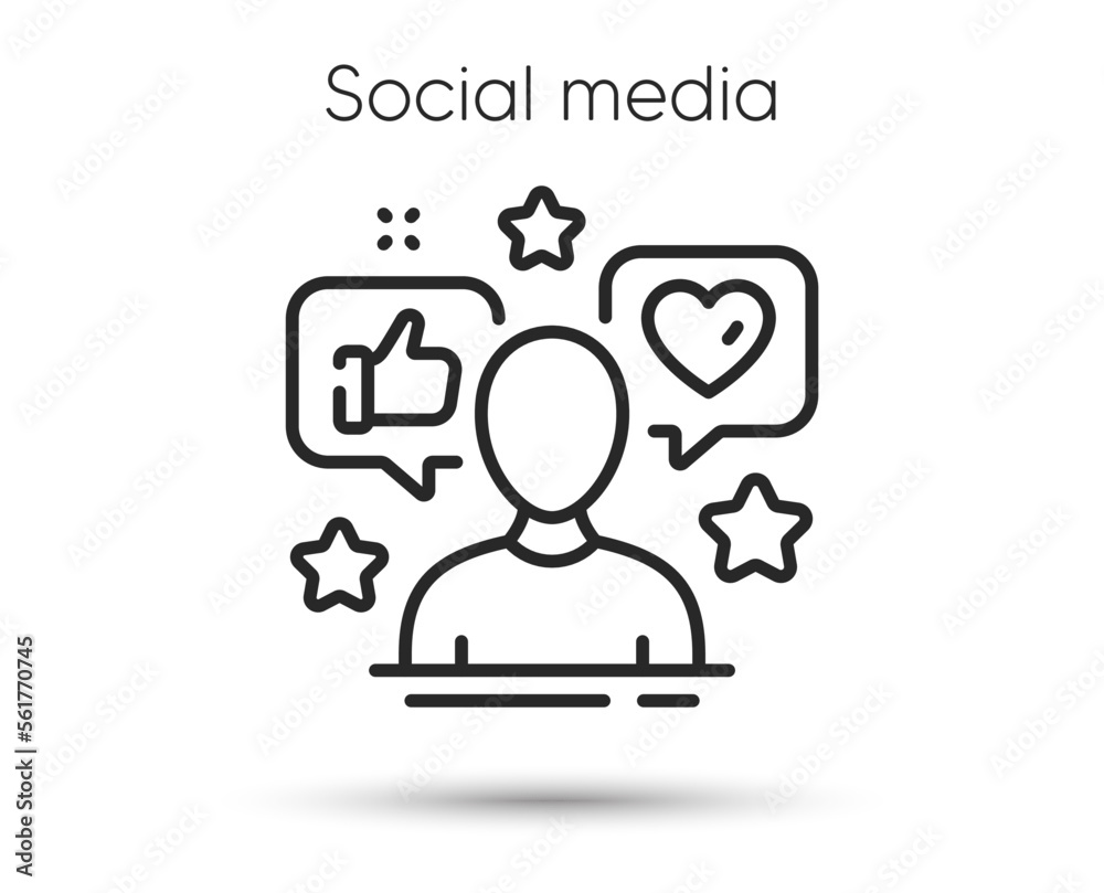 Social media specialist line icon. Media influence sign. Social blogger symbol. Illustration for web and mobile app. Line style influence person icon. Editable stroke social media blogger. Vector