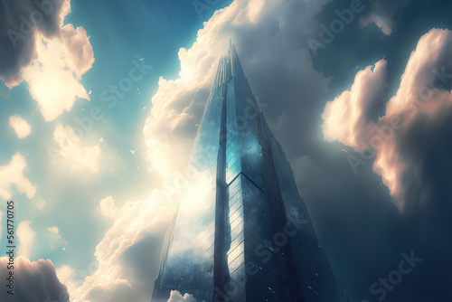 skyscraper in high resolution with clouds. Generative AI