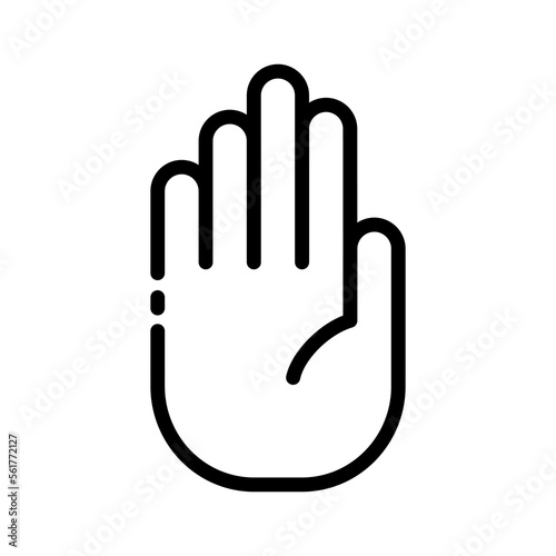 Stop line icon. Hand, interlocutor, reaction, dissatisfaction, chat, text, dialogue, social networks, speech, media, ideas, warning, stop, prohibited. Communication concept. Vector black line icon