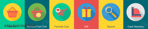 A set of 6 shopping icons as basket, remove from cart, favorite cart