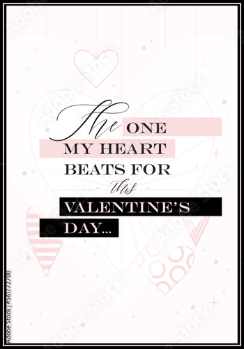 Valentines Day, February 14 Holiday Romantic Poster or Card for Lovers with Hearts and Typography.
