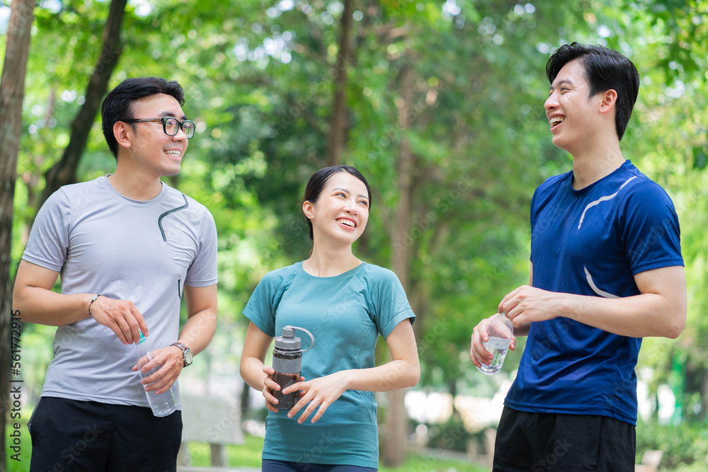 Photo of group Asian people doing exercise Photo of group Asian people doing exercise