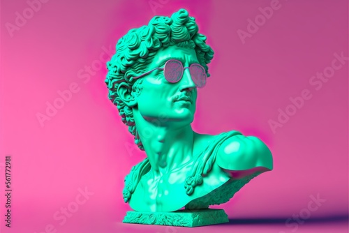 Colorful sculpture head of man David with sunglasses © Leno