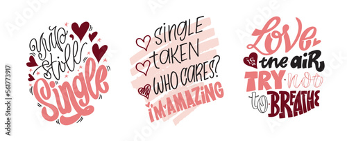 Anti-Valentine's Day postcard set. Love be be single. Vector.