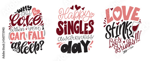 Anti-Valentine's Day postcard set. Love be be single. Vector.