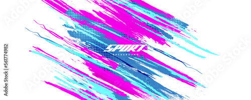 Abstract and Colorful Brush Background with Halftone Effect. Grunge Background. Brush Stroke Illustration for Banner, Poster, or Sports Background. Scratch and Texture Elements For Design