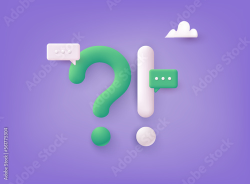 Exclamations and Question Marks. FAQ concept. Ask Questions and receive Answers. Online Support center. Frequently Asked Questions. 3D Web Vector Illustrations.