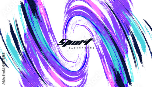 Abstract and Colorful Brush Background with Halftone Effect. Grunge Background. Brush Stroke Illustration for Banner, Poster, or Sports Background. Scratch and Texture Elements For Design