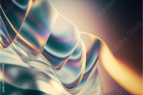 透明なガラスの波と柔らかな光の抽象的な背景, Generative AI © 大貴 石井