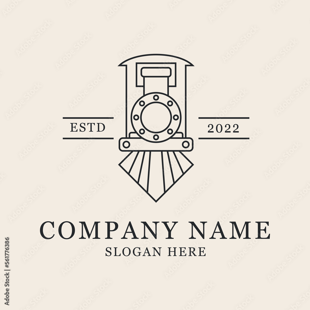 locomotive or train vintage line art logo design vector.