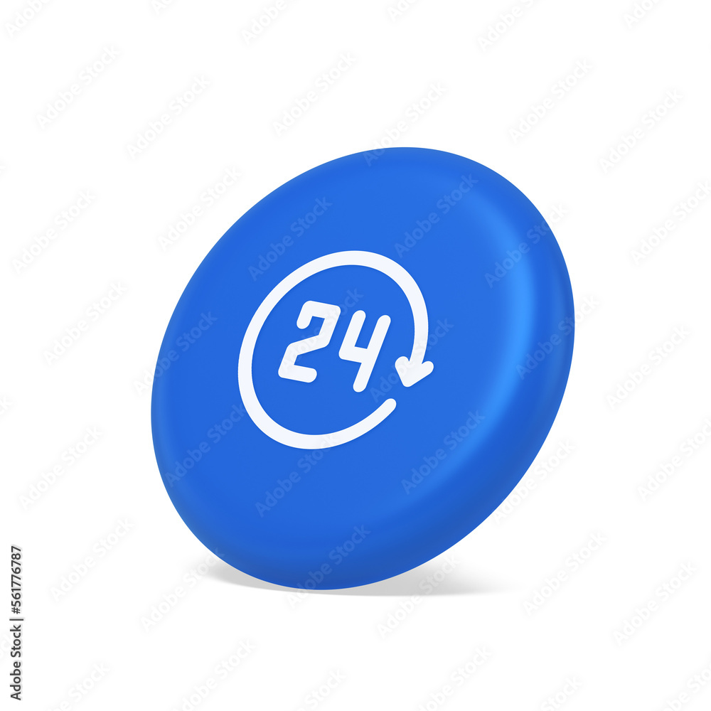 24 hours circle arrow button always available assistance service 3d isometric realistic icon 24 hours circle arrow button always available assistance service 3d isometric realistic icon