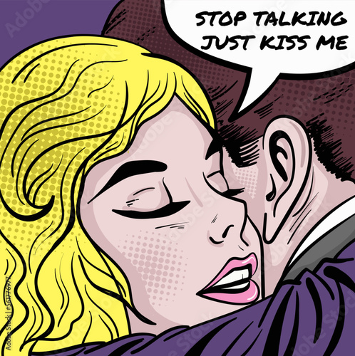 Romantic couple in pop art comic style