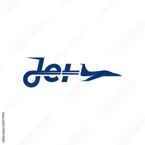 Jet letter with plane icon logo design illustration. plane logo design inspiration. blue Jet logotype design. Jet logo template