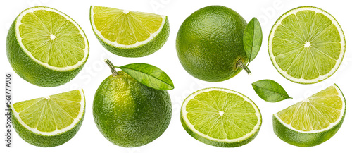 Lime citrus fruit isolated on white background  collection