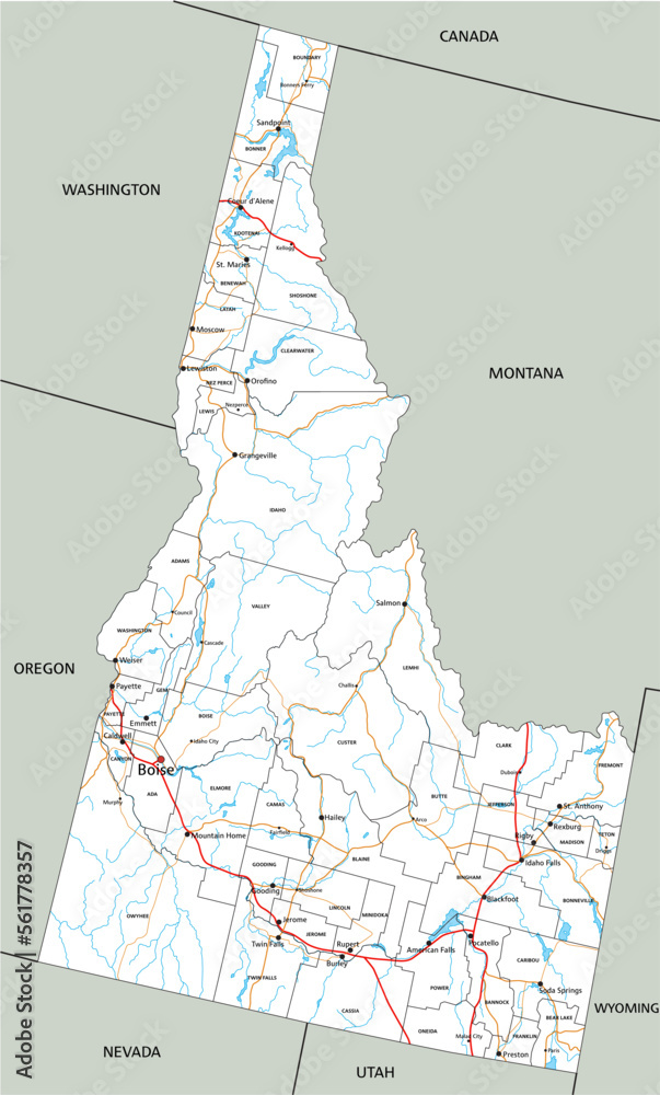 High detailed Idaho road map with labeling. Stock Vector Adobe Stock