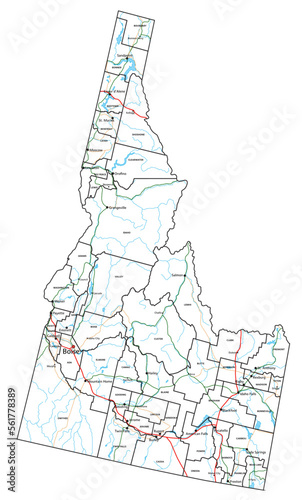 Idaho road and highway map. Vector illustration.