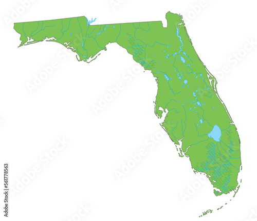 High detailed Florida physical map.