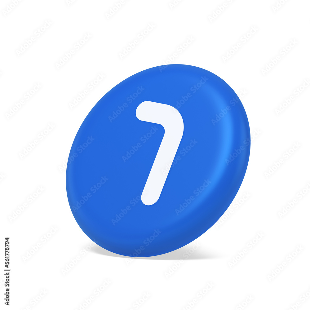 Seven number blue button accounting financial service web application panel 3d side view icon