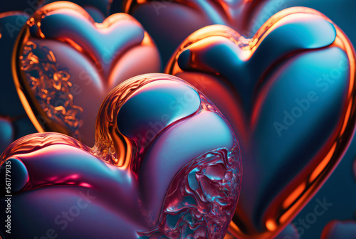 Valentines day, abstract shiny reflect hearts, background illustration.
