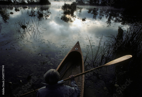 High angle view of a canoe in Lake Otsego, New York, USA. photo